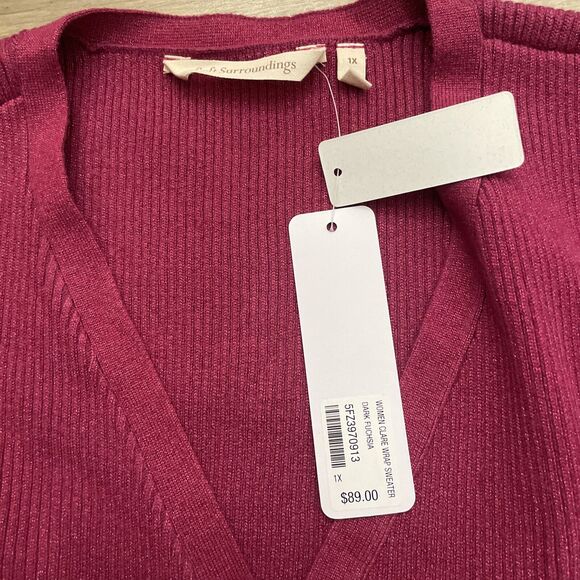NEW SOFT SURROUNDINGS Size 1X Clare Wrap Pink Sparkle Ribbed Sweater Top - Picture 7 of 7